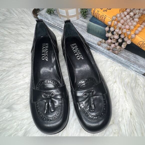 Franco Sarto | Heeled Leather Loafers | Black | Size 7.5 - Picture 2 of 9